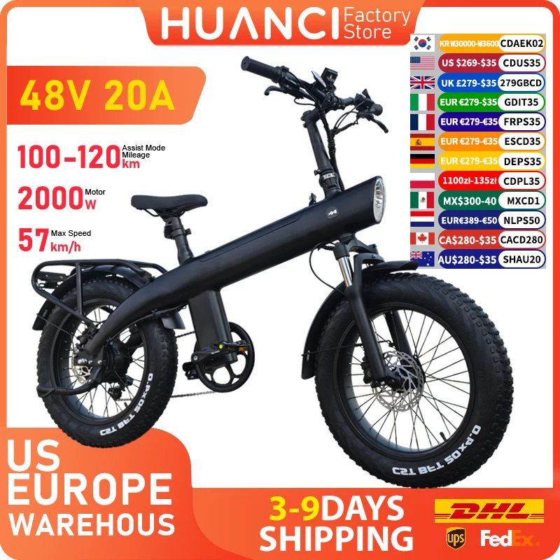 

HUANCI Q3 Mountain Electric bicycle 2000W 57KM/H removable battery electric bike 48V 20AH Ebike 20Inch fat tire Off-Road e bike