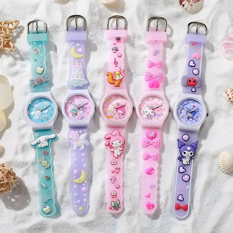 Sanrio Cinnamoroll Children Wrist Watch Kuromi Hello Kitty My Melody Kawaii Waterproof Silica Gel Chronograph Watch Student Gift