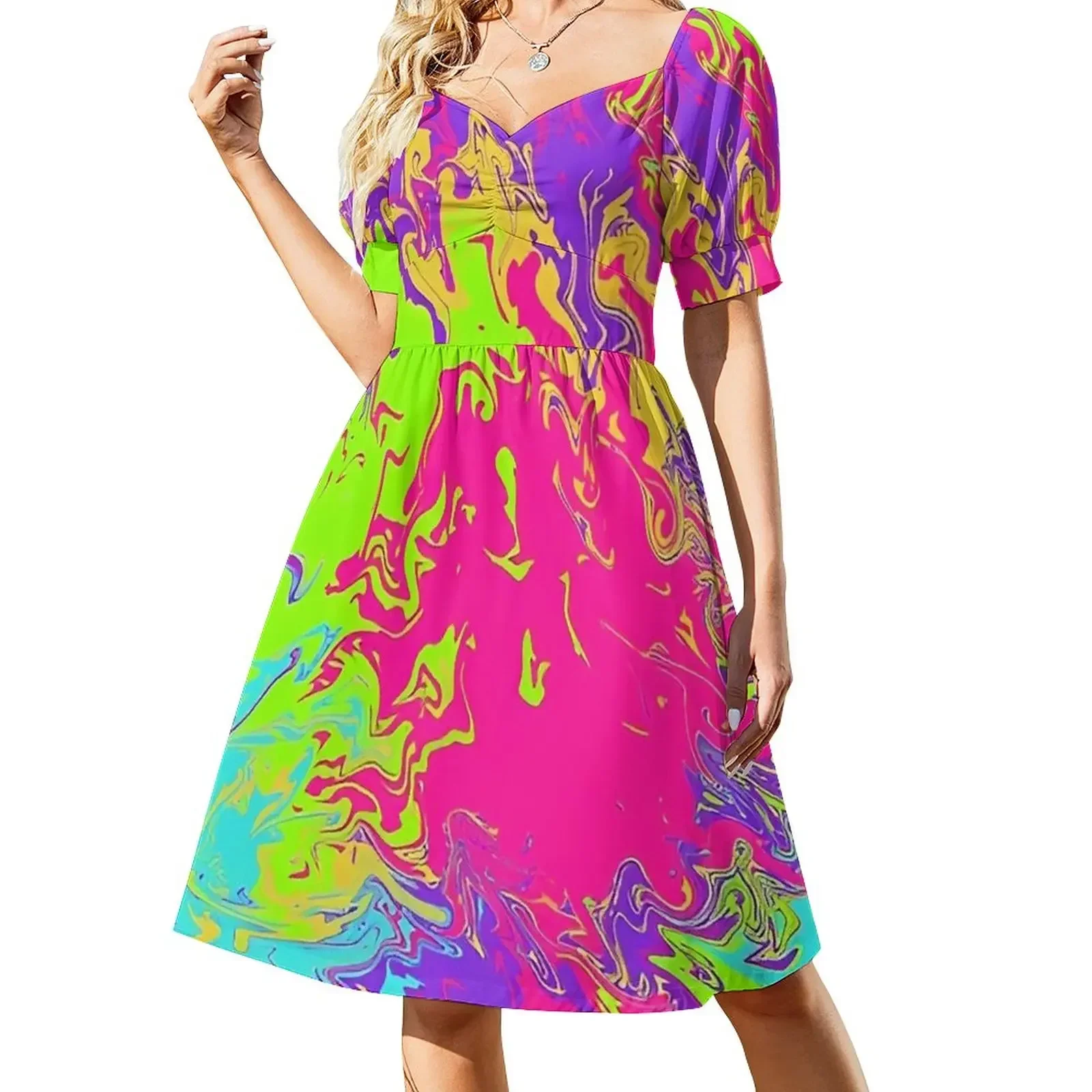 

Neon Short-Sleeved Dress women's clothing trend 2025 long sleeve dress Dress