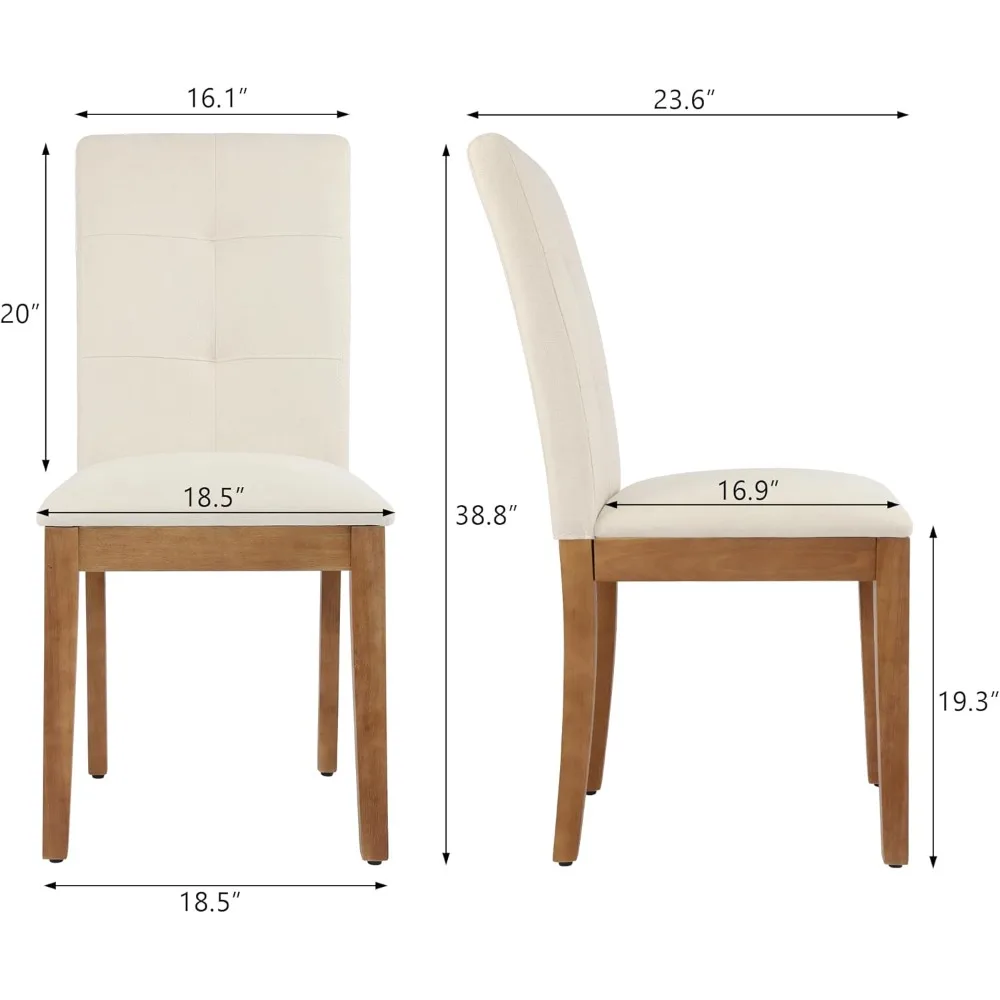 مجموعة من 4 كراسي طعام منجدة من القماش الحديث، بدون ذراع بأرجل خشبية ومقعد مبطن للمطبخ أو غرفة الطعام
