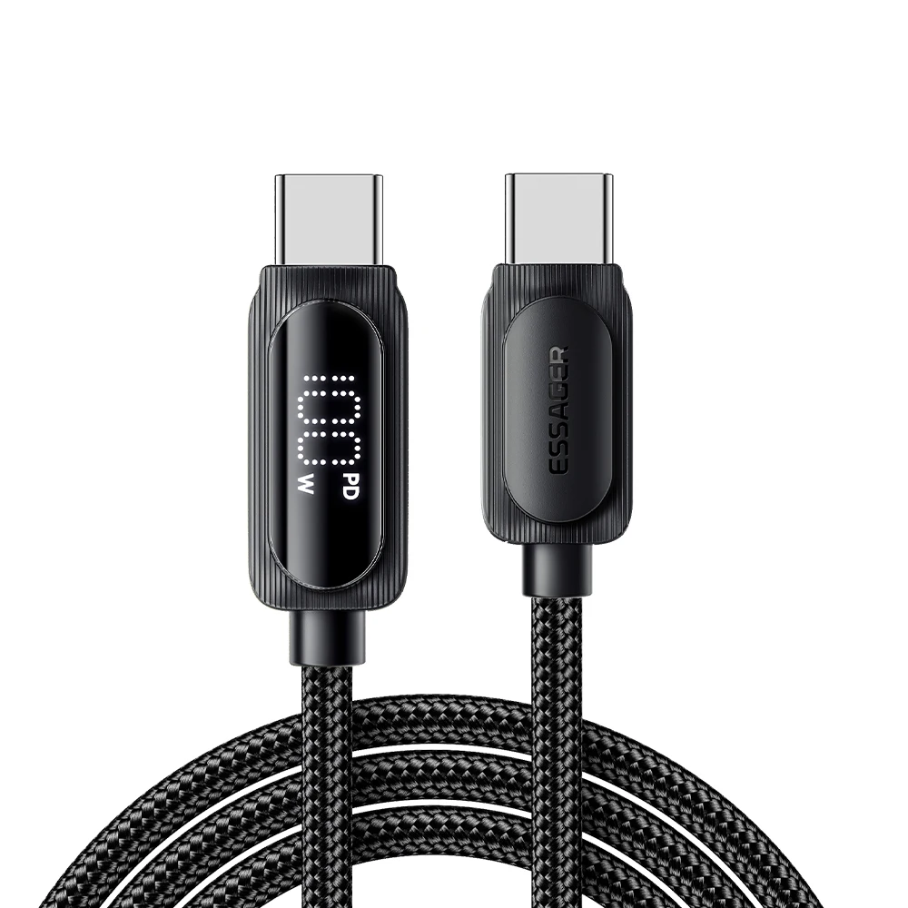 Kabel USB Typ C do USB Typ C Essager 100W 5A PD Szybkie Ładowanie Przewód do Macbook Xiaomi Samsung Kabel z Wyświetlaczem Cyfrowym Typu C 3Ｍ — 2