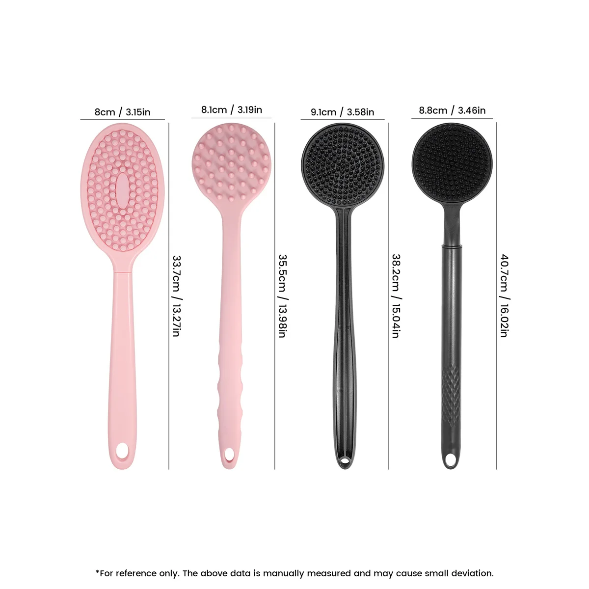 Long Handled Silicone Double Sided Shower Brush Soft Bristles for Exfoliating Massaging Back Body Scrubbing Multi Color Options