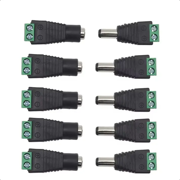 【5PCS】DC Power Male Plug Jack Adapter Connector Plug for CCTV single color LED Light 5.5X2.1MM 5.5X2.5MM