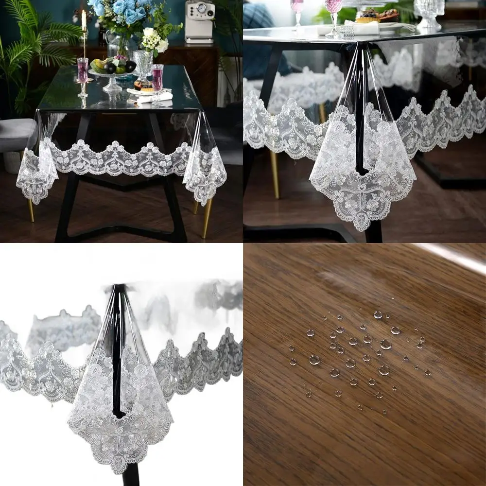 

Белая прямоугольная виниловая скатерть 60 x 106 с кружевом макраме, водонепроницаемая и маслостойкая для столовой и торжеств
