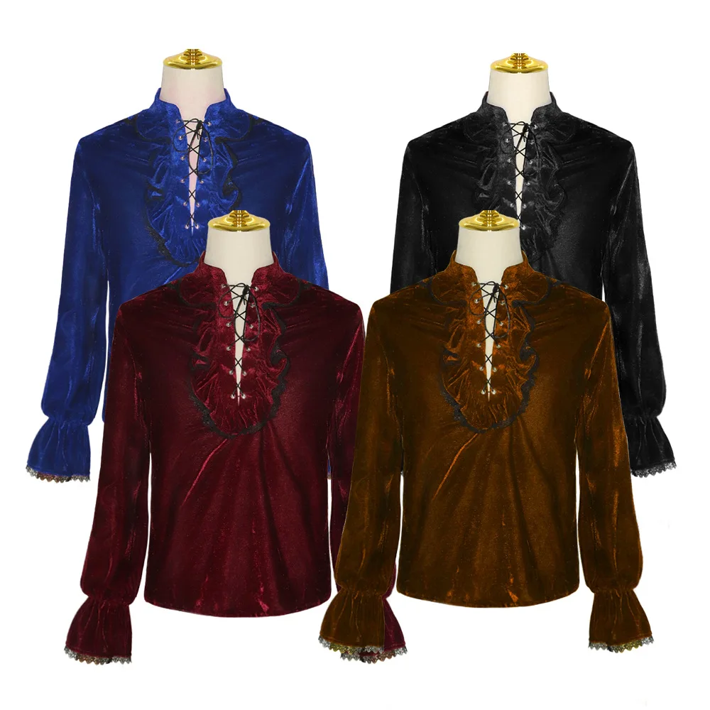 

Средневековое готическое свободное платье, замшевая бархатная рубашка с длинными рукавами, мужской костюм для косплея, сценический костюм