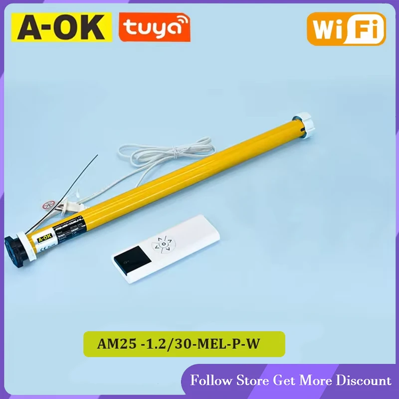 

A-OK AM25 1.2/30 Rolling Tubular Motor with RF433 Remote Tuya Wifi Control for 38mm Tube Roman Curtain Sun Blinds AC100-240V