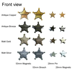 Pentagram Sheriff Brooches Star Lapels Pin Badges Holloween Party Jewelry Fashion Accessories for Kids 2Sizes 3Colors Optional