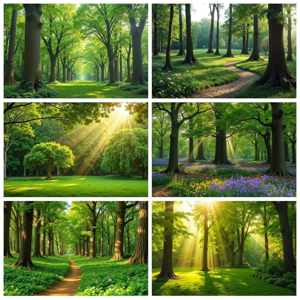 

MOON.QG Spring Green Forest Trunk Grass Field Backdrop Sunshine Background for Photographs Accessories Wallpaper Party Photozone