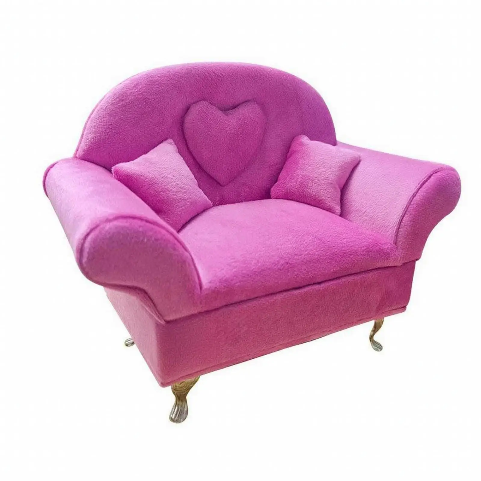 Miniature Sofa Chair with Heart Backrest | Soft Upholstered Seat, Doll Sofa with metal Legs, for Action Figure Displays