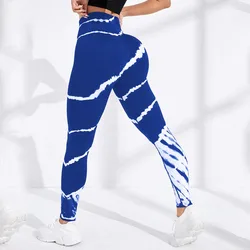 Leggings da Yoga a righe Tie Dye Leggings da Fitness senza cuciture a vita alta in maglia traspirante allenamento in palestra pantaloni da corsa collant