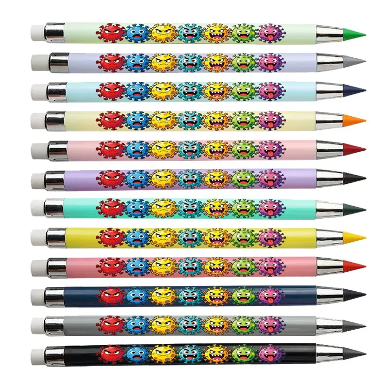12pcs/24pcs Creative Virus Series Eternal Pencil Virus Elimination Theme Eternal Pencil Non Sharpening Black Pencil