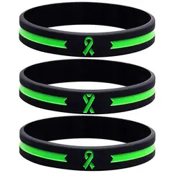 1pc/2pcs Green Awareness Ribbon thin line rubber bracelet silicone wristband