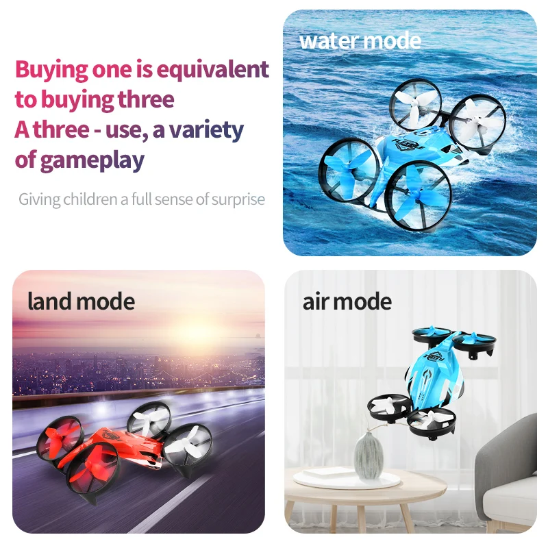 JJRC H113 RC Helicopter 3in1 Mini Tumbling Drone Waterproof Remote Control Boat Dron Car Plane Water Land and Air Children Toys