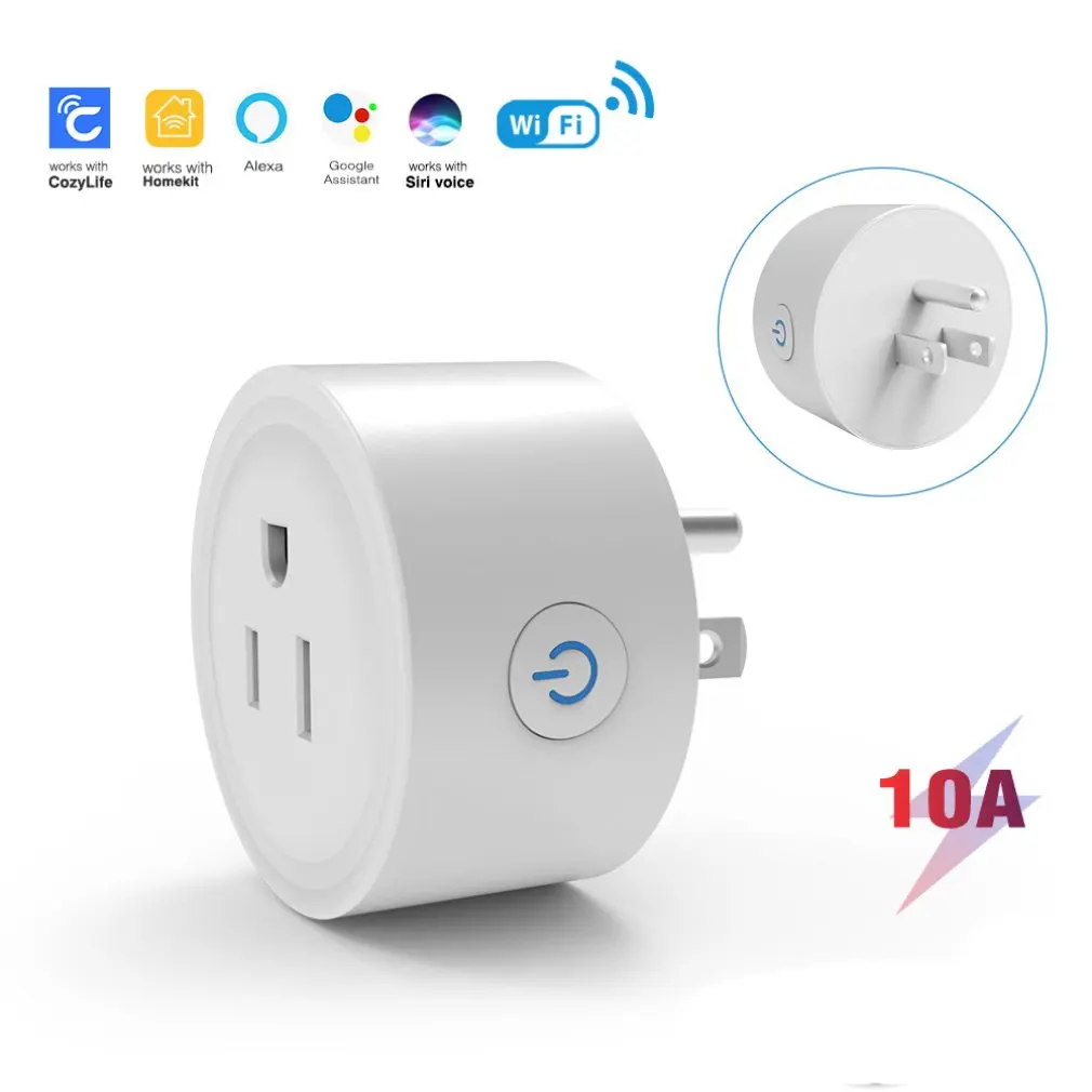 10A เต้ารับอัจฉริยะไวไฟปลั๊กอะแดปเตอร์3pin ที่บ้านควบคุมด้วยเสียงพร้อมฟังก์ชันจับเวลาวัดพลังงานชุดเต้าเสียบสายไฟ