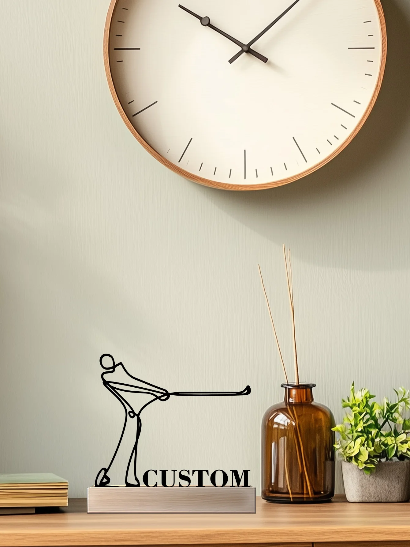 1 قطعة تمثال حديد رياضي جولف بسيط مع قاعدة خشبية زخرفة حديدية القصدير النحت الفن الحرف مع قاعدة خشبية مكتب عمل