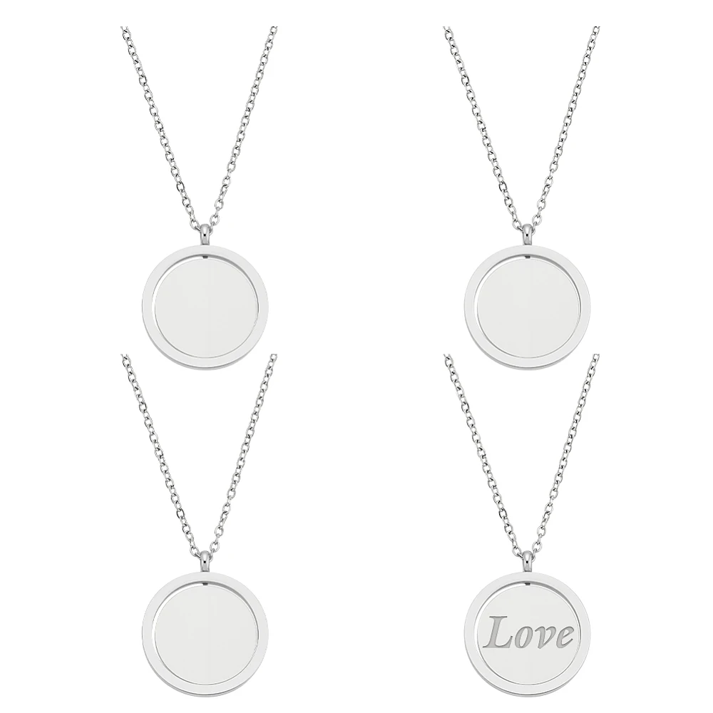 4pcs 304 Stainless Steel Blank Round Necklace Blank Stamping Pendants Necklace Blank for Photo Jewelry Making