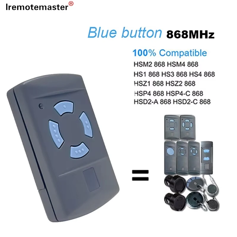 

2025 Blue Button Remote Control 868.35 MHz Handheld Transmitter For HSM2 HSM4 HSE4 HSE2 HS1 HS2 HS4 Garage Door Remote Control