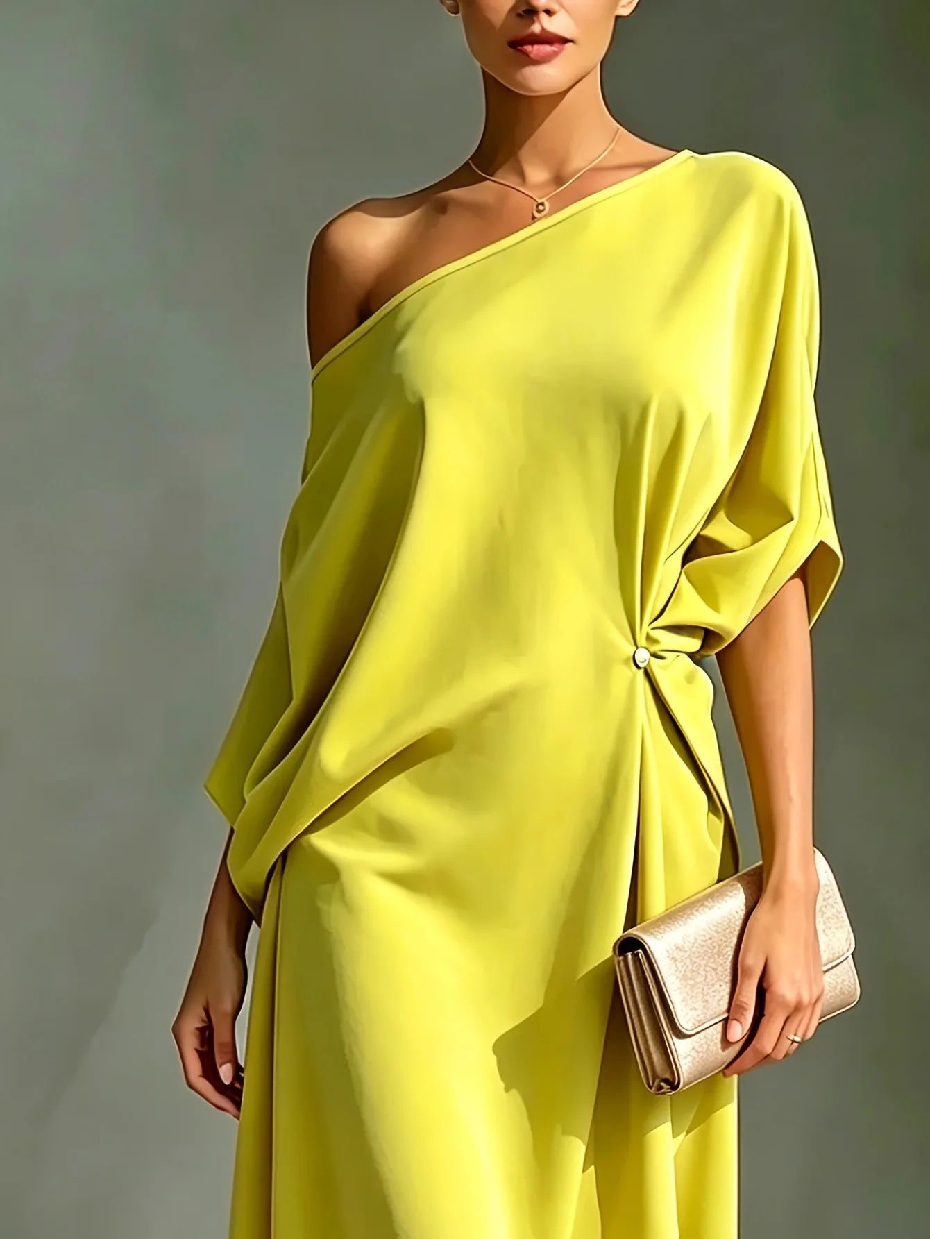 Luxury Women One Cold Shoulder Midi Dresses Irregular Hem Button Design Loose Long Dress Elegant Guest Holiday Formal Dress