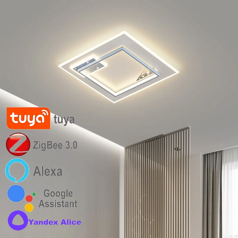 tuya lampada do teto inteligente led home assistant lustre moderno alice alexa hue luminaria decoracao do quarto ceu estrelado zigbee 01