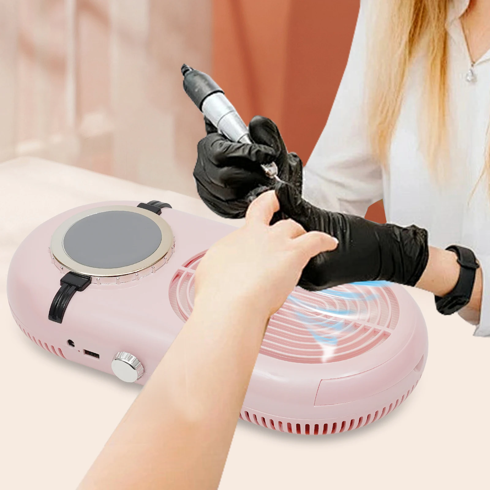 Adjustable Speed Nail Dust Collector 0-4000RPM with Dual USB Ports Reusable Filter Silicone Hand Rest Professional Nail Vacuum Cleaner for Salon Home Manicure Nail Art Use