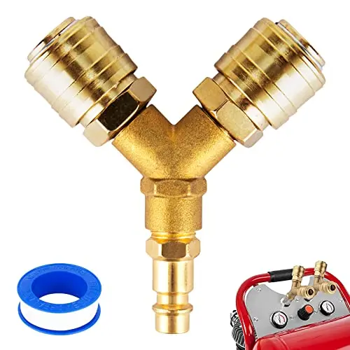 2 Way Air Switch Connector 14AG Compressed Air Distributor for Industrial Pneumatic Tools and Equipment Compatibility