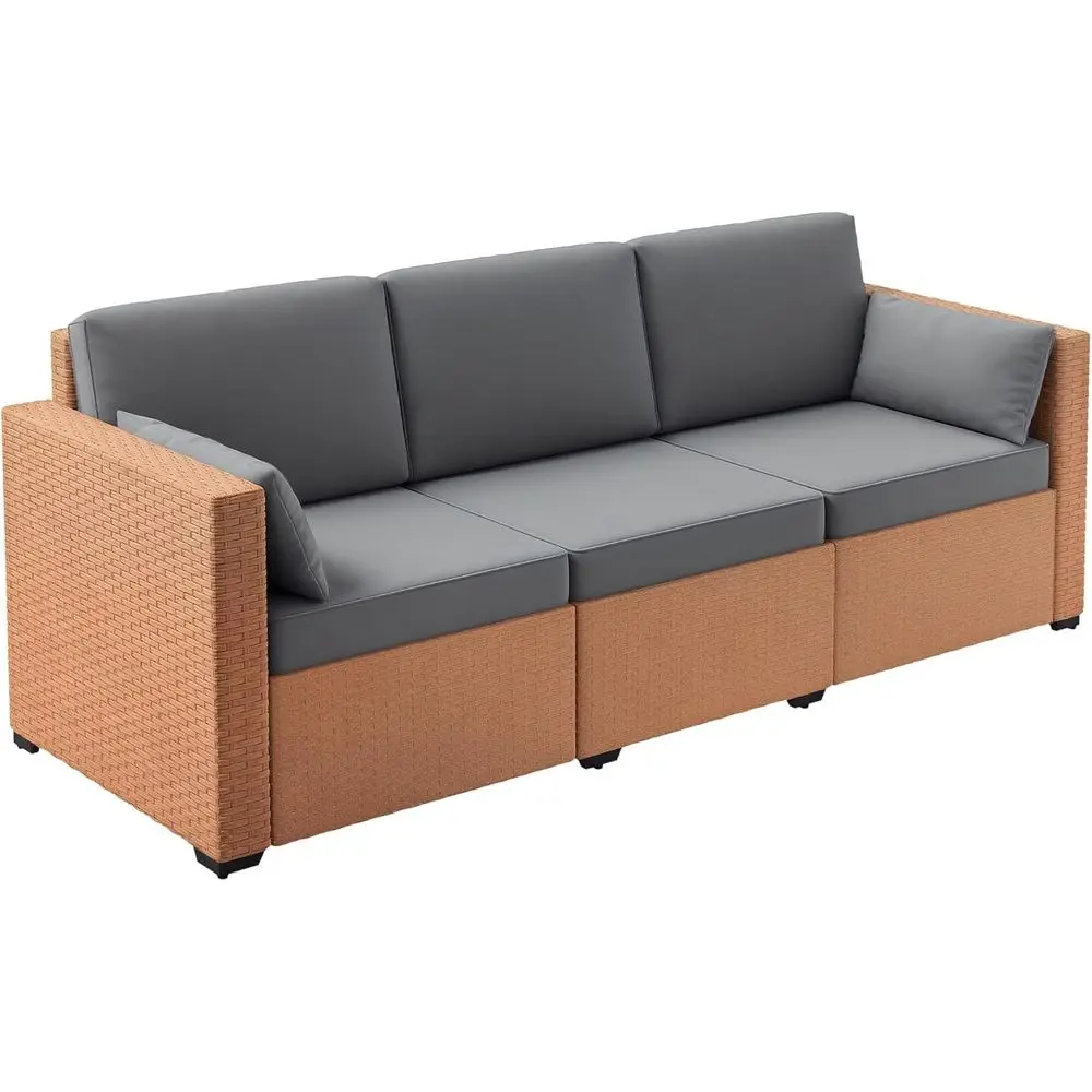 

3-Seater Outdoor PE Wicker Sofa with Removable Cushions, Ideal for Patio, Balcony, Deck, Garden, and Poolside in Sand.