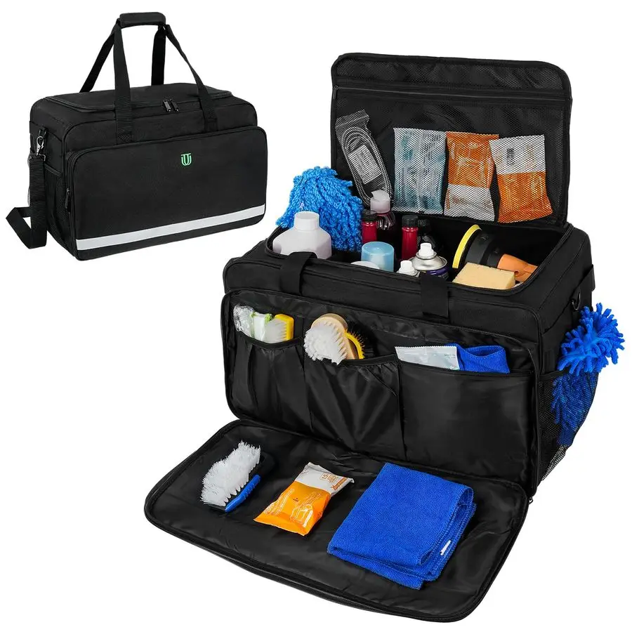 

Car Detailing Bag, Cleaning Caddy with Lid and Handle for Auto Detailing Supplies, Car Cleaning Storage Trunk Organizer for Poli