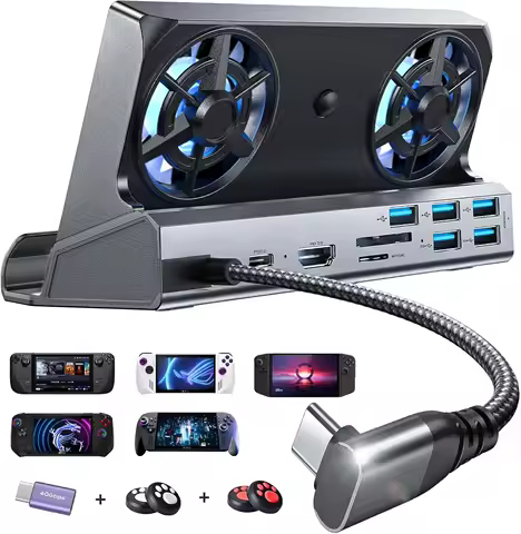 10-in-1 Gaming Dock with Dual Fans, 4K HDMI, 100W Charging for Steam Deck OLED &amp; ROG Ally X