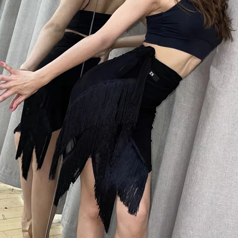 

Платье для латинских танцев по индивидуальному заказу, сексуальная сумка, треугольный шарф на бедрах, полый женский тренировочный наряд для взрослых, тренировочная юбка 372