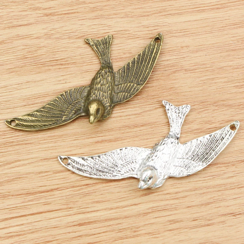 3 sztuk 73x33mm Antique Silver Plated brąz Plated ptak styl złącze ręcznie robiony wisiorek: DIY dla bransoletka naszyjnik