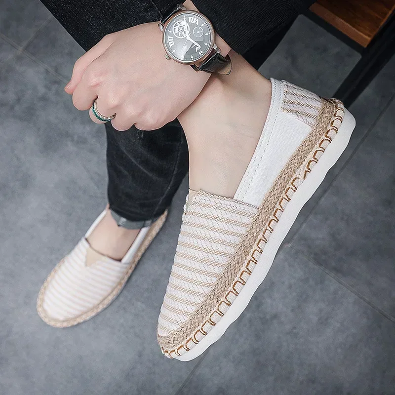 حذاء قماشي خفيف الوزن جيد التهوية للرجال ، مخطط منسوج ، موضة كاجوال ، راحة ، جديد ، صيفي