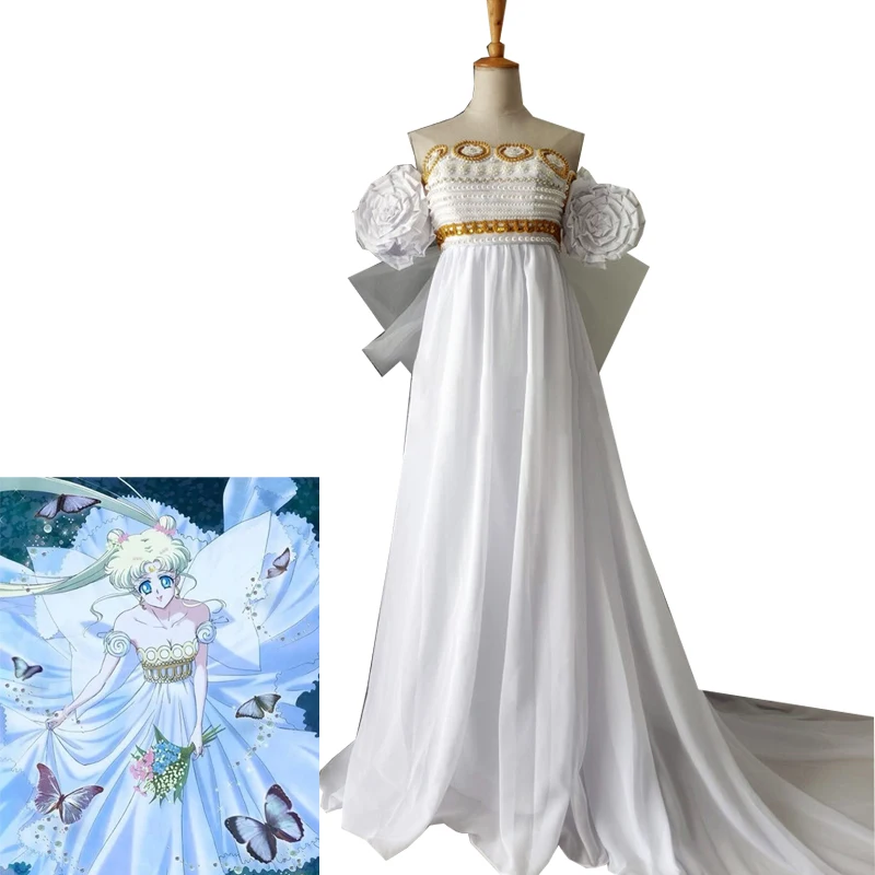 

Custom Made Chibiusa Small Lady Serenity Cosplay Costume White Wedding Dress Women Anime Outfits Big Size Tailor Customized Cos