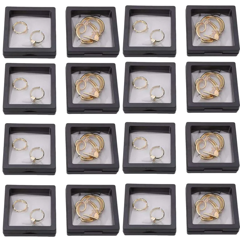 1/30pcs 3D Floating Display Case Jewelry Storage Box for Earrings Rings Transparent PE Film Dustproof Portable Storage Cases