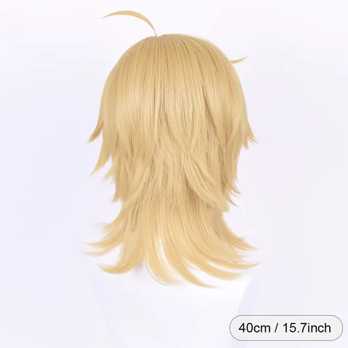 Imagen 2 del producto Peluca de cabeza de salmonete rubia recta corta sintética con flequillo, pelo esponjoso de Anime para Cosplay, peluca resistente al calor para fiesta diaria