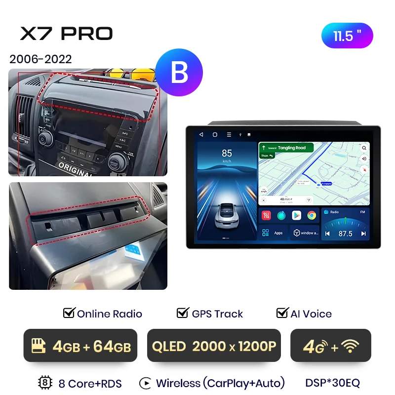 Junsun 13.1 inch QLED Android Draadloze CarPlay Auto Radio Voor Fiat Ducato Peugeot Boxer 2 Citroen Jumper 2 2006-2015