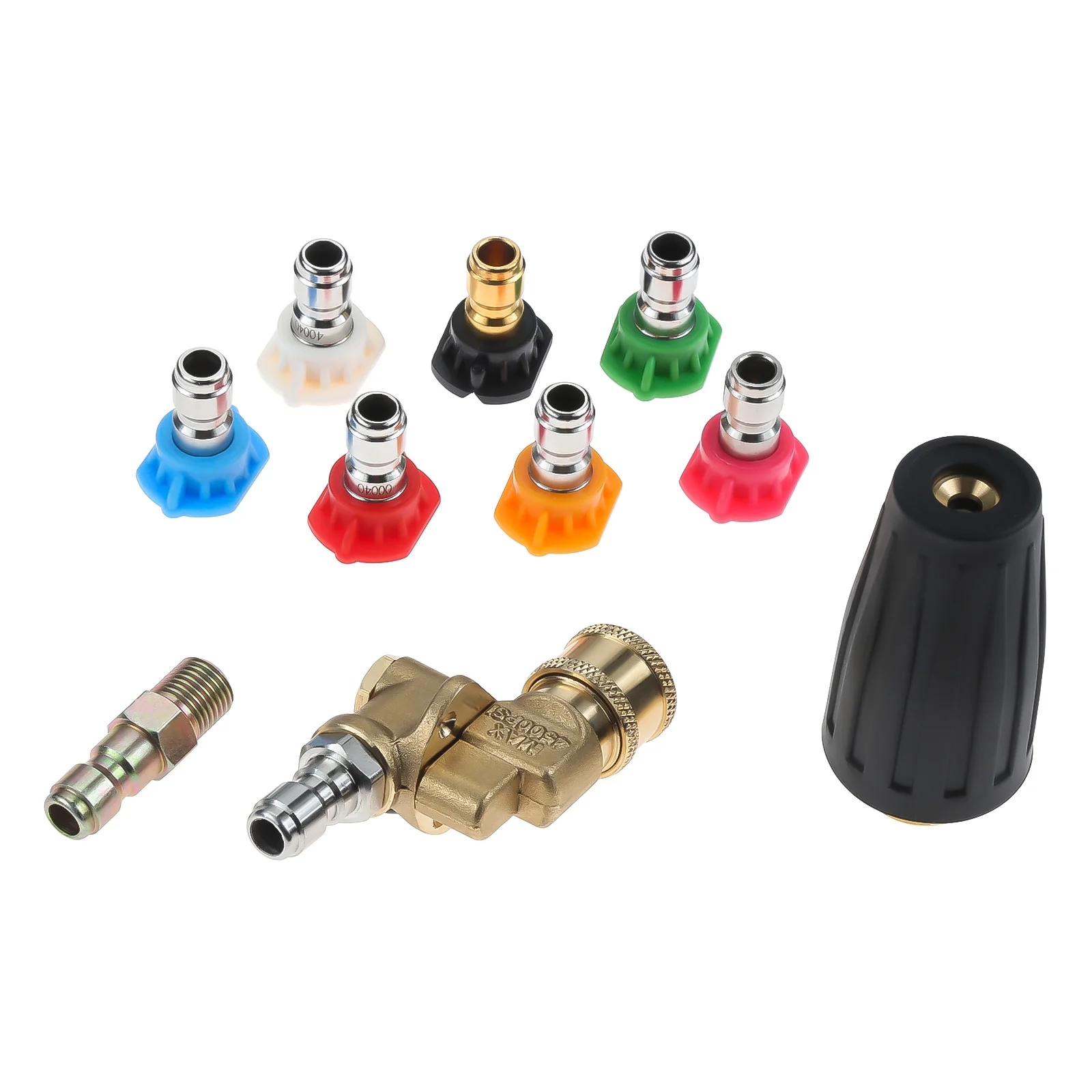 1Set 4000 Psi Pressure Rotating Turbo Nozzle 4.0 Gpm Connector with Pivoting Coupler with Spray Nozzle Tips Kit Multiple Degrees