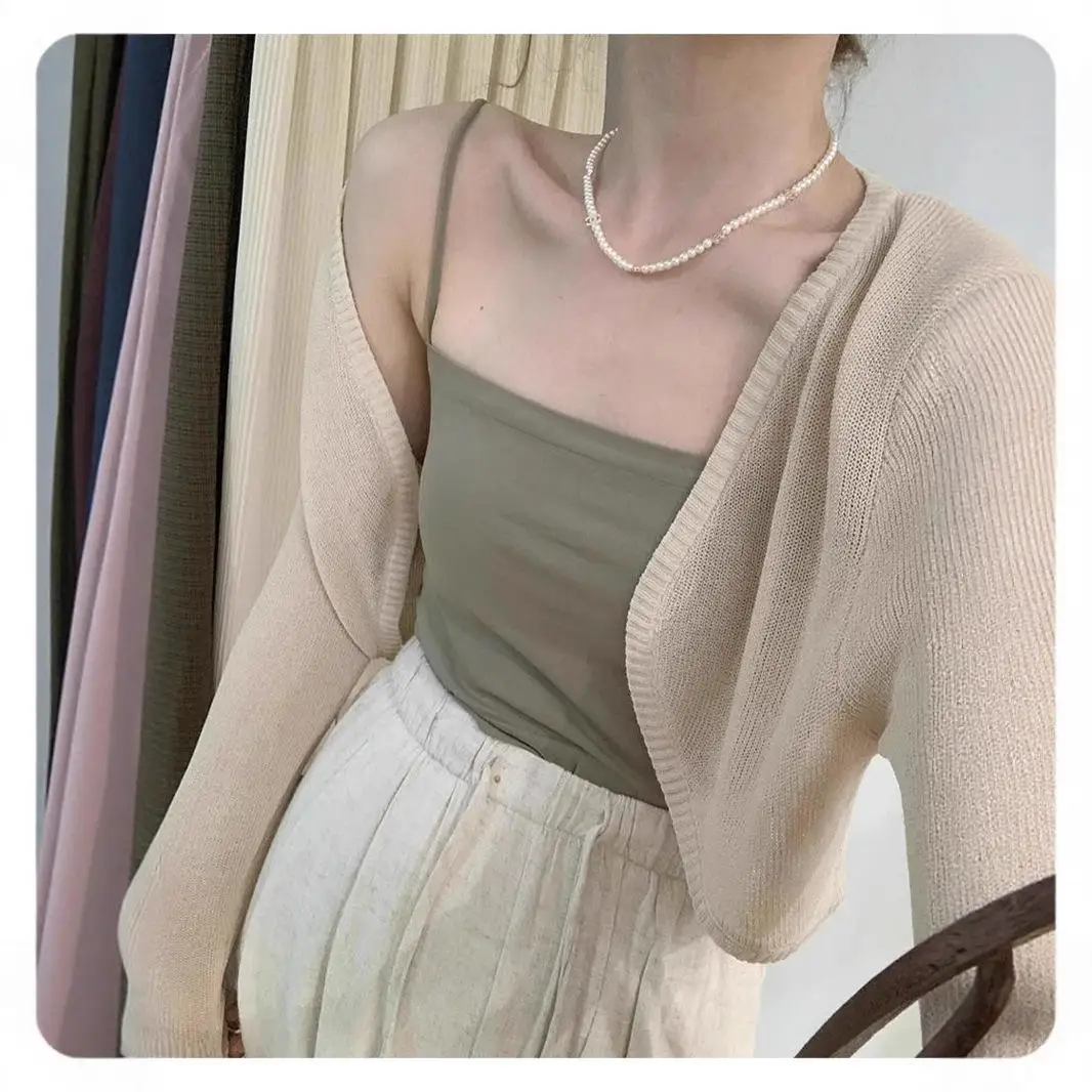 

Вязаный солнцезащитный кардиган из ледяного шелка, женский тонкий летний верхний костюм с запахом над Dr Trendy Long Sve ort Length