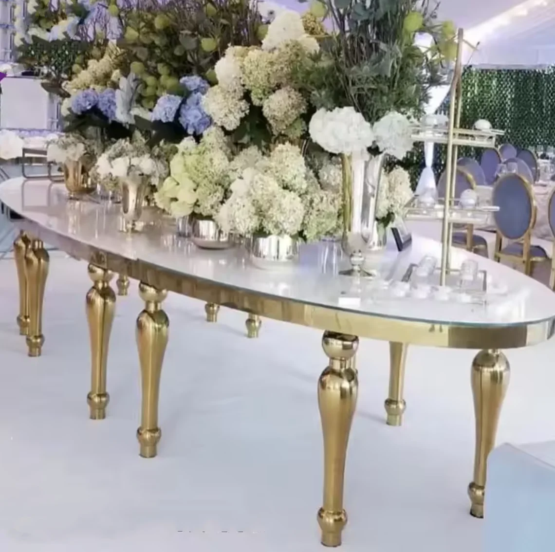 chair/table）Party Dining Furniture White Glass Gold Leg Stainless Steel Wedding Oval Banquet Tables chair