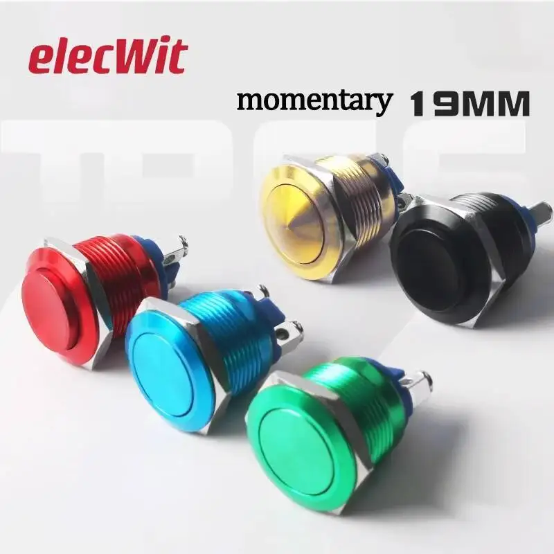 19mm Metal Button Oxidation Colorful Waterproof Self Resetting Screw Foot Momentary Push Button Switch