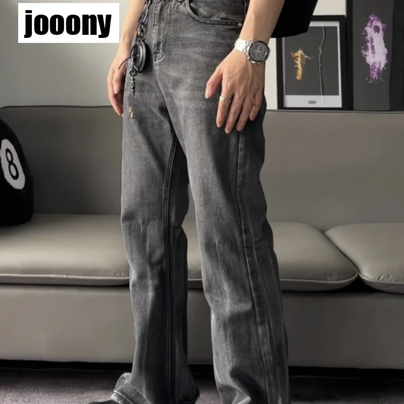 

Ретро стирка Harajuku, новые брюки-клеш Y2k, дизайнерские расклешенные джинсы, мужские эластичные винтажные свободные широкие брюки в стиле хип-хоп с начесом