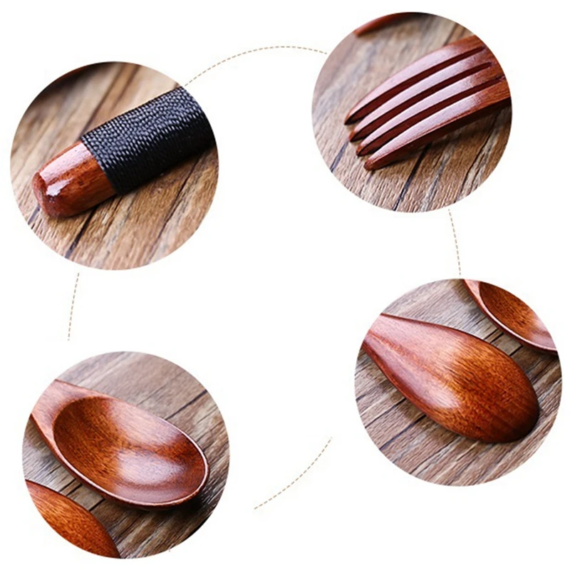 ABXF-8Pcs ไม้ช้อนส้อมชุดสไตล์ญี่ปุ่นชุดภาชนะไม้,Handmade KITCHEN ช้อน,Reusable Travel Flatware ชุด