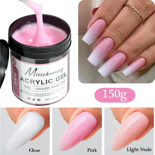 Imagen 2 del producto 2/3 tarros de Gel de uñas de polietileno UV LED curado, juego de Gel para uñas, extensión transparente de color rosa desnudo claro, geles sólidos para bricolaje en el salón en casa