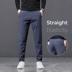 Spring Autumn Men's Golf Casual Pants Solid Color Elastic Waist Design Business Trousers Straight Stretch Korean New Male Pants