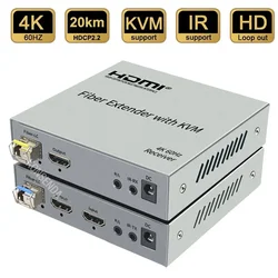 20Km 4K 60Hz HDMI KVM Fiber Extender over LC Fiber Optic Cable HDMI over Fiber USB KVM Extender with SFP Support Keyboard Mouse