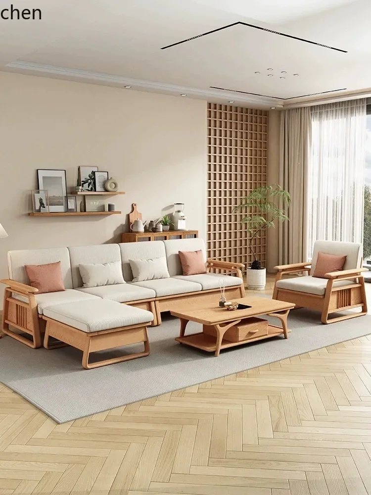 ZML Solid Wood Sofa Small and Medium-sized Apartment Log Style Modern Corner Storage Sofa
