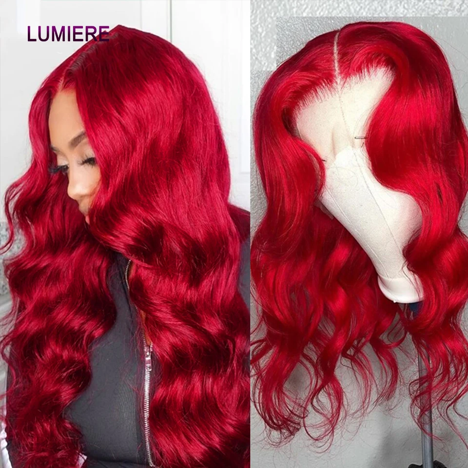 Hot Red Body Wave Human Hair Bundle Deal 99J Burgundy Brazilian Ombre Colored 100% Remy Human Hair 3/4 Bundle Hair Extension