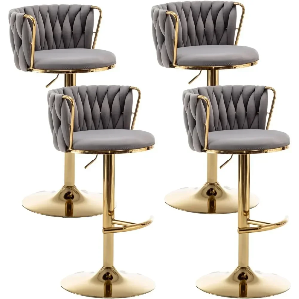 

Gold Velvet Bar Stools Set of 4, Swivel Counter Height Bar Stools with Back, Adjustable Woven Barstools for Kitchen Island, Pub