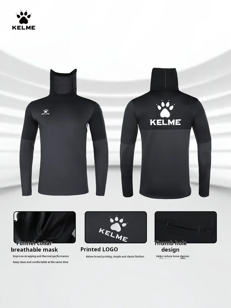 Kelme Sudadera con capucha de entrenamiento de fútbol, ropa deportiva personalizable de manga larga, máscara elástica para el frío, sudadera cálida para exteriores