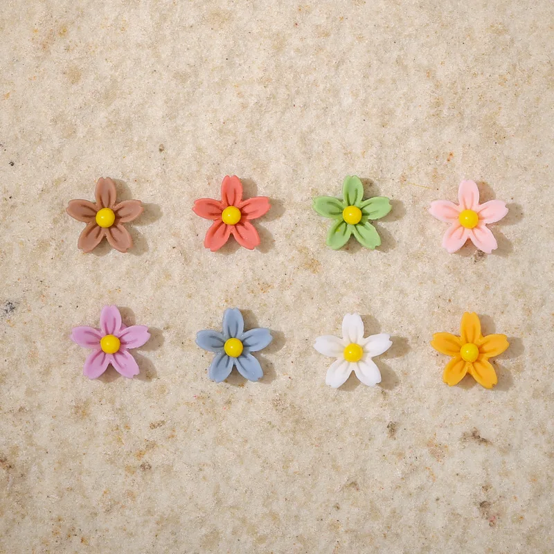 50pcs Nail Art Five Petal Flower Accessories Daisy macaron color nail drill Resin Rhinestone Decoration Nail Jewelry 7.8mm