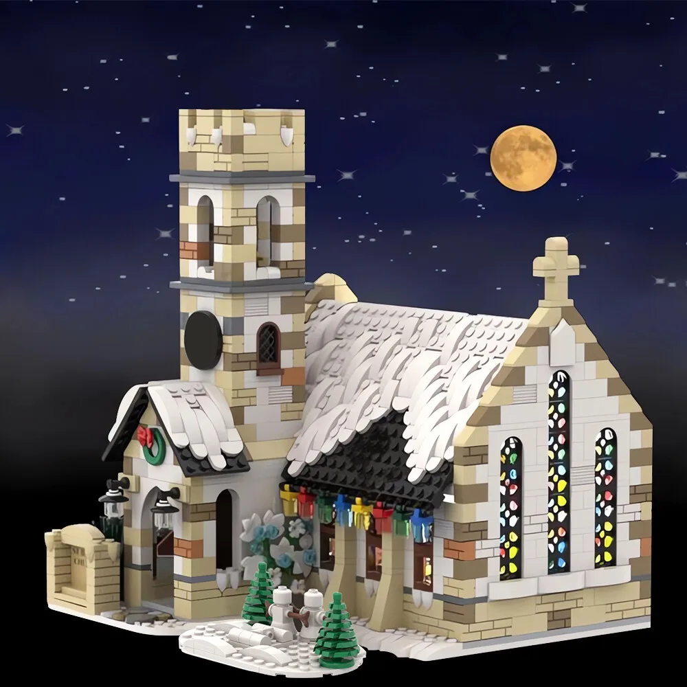 

C9578 Winter Country Church with Interior Building Toys 1853 Parts